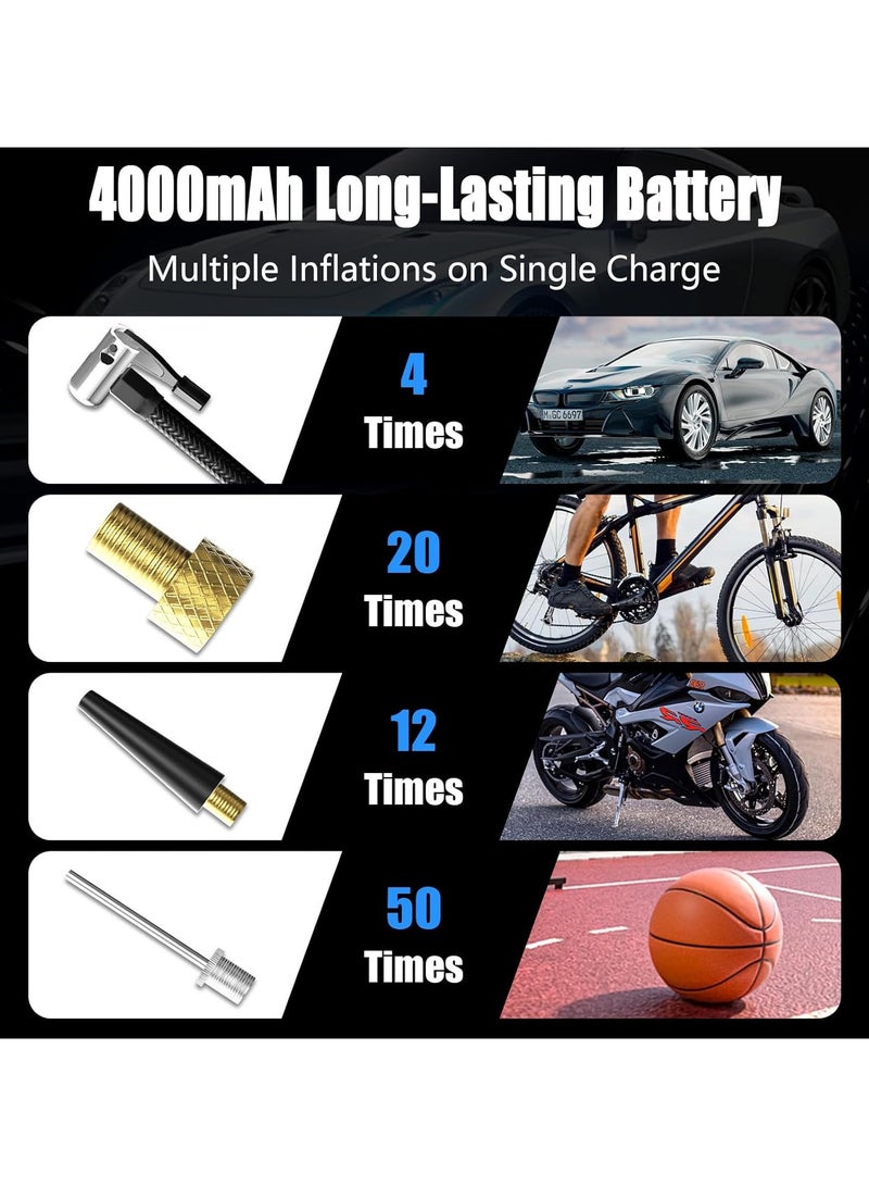 Generic Portable Car Tire Inflator, Tyre Inflator Portable Air Compressor, Rechargeable Portable Air Compressor, Cordless Tire Inflator, Portable Air Compressor, 150PSI Portable Air Pump for Car Tires with Tire Pressure Gauge, Electric Air Pump Suitable For Car, Motorcycles, Bicycles, Balls  - Image 3