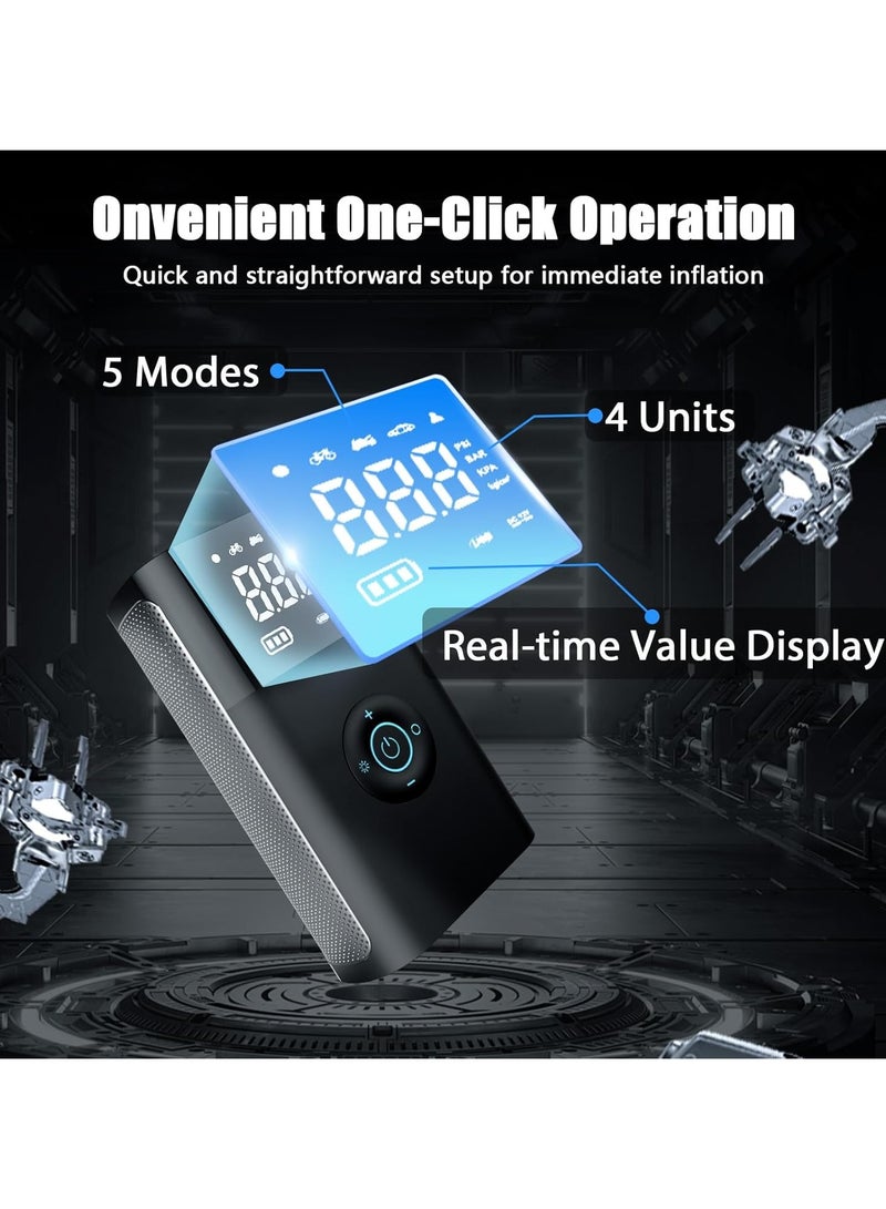 Generic Portable Car Tire Inflator, Tyre Inflator Portable Air Compressor, Rechargeable Portable Air Compressor, Cordless Tire Inflator, Portable Air Compressor, 150PSI Portable Air Pump for Car Tires with Tire Pressure Gauge, Electric Air Pump Suitable For Car, Motorcycles, Bicycles, Balls  - Image 4