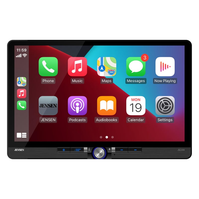 JENSEN J5CA14 14inch Certified Apple CarPlay Android Auto Wired or Wireless Maestro Metra Axxess Ready Single Double DIN Car Stereo SiriusXM Ready Bluetooth Front Rear Camera Inputs