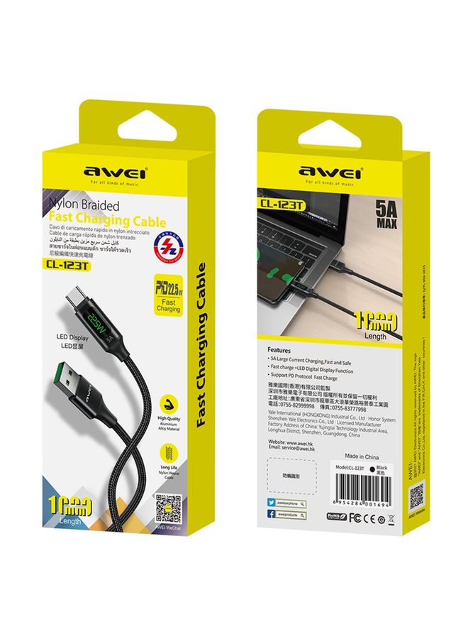 awei CL-123T 1m USB to USB-C / Type-C Digital Display Data Fast Charging Cable