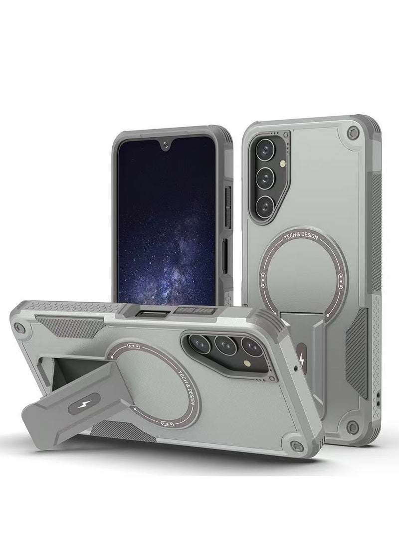 ICARLUS For Samsung Galaxy A56/A36/A37 5G with Kickstand Compatible with MagSafe Dual Laye Drop Proof Phone Case Stand Grey - Image 1