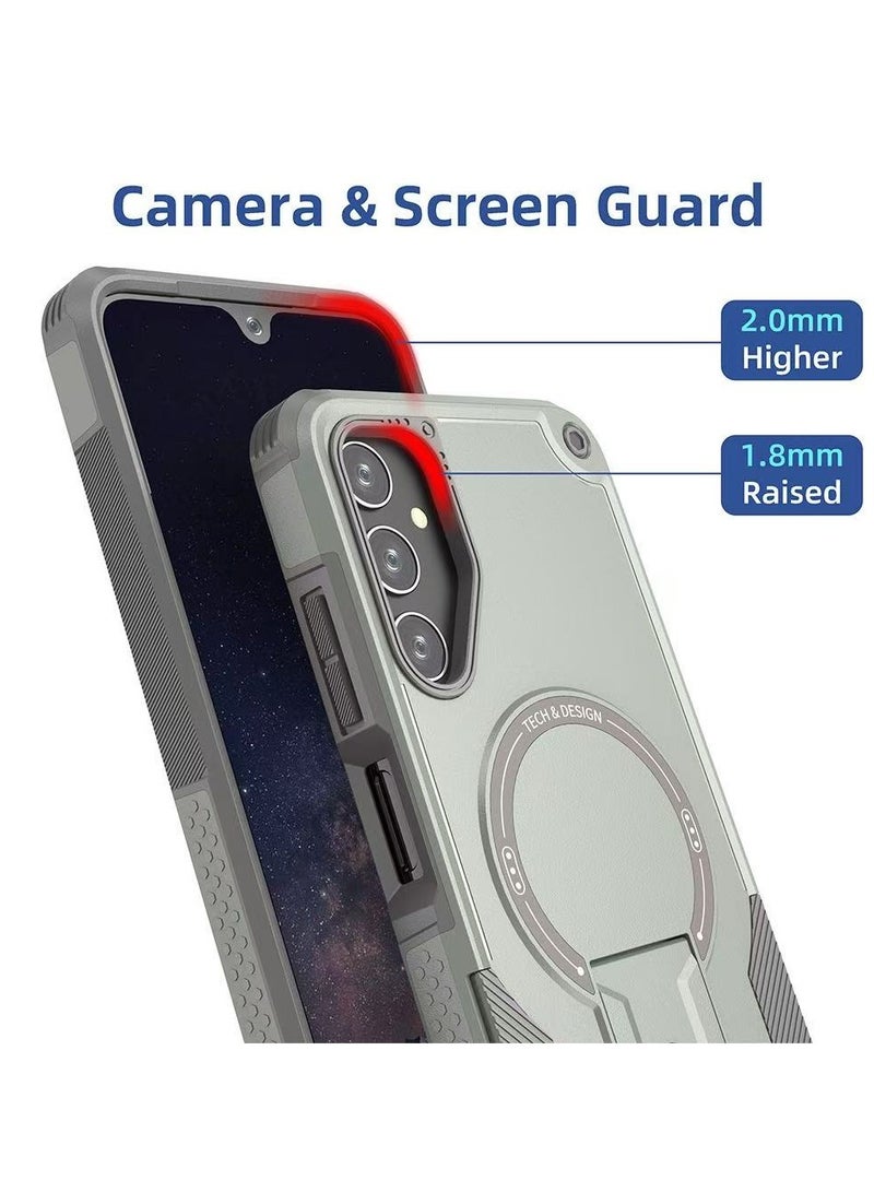 ICARLUS For Samsung Galaxy A56/A36/A37 5G with Kickstand Compatible with MagSafe Dual Laye Drop Proof Phone Case Stand Grey - Image 2