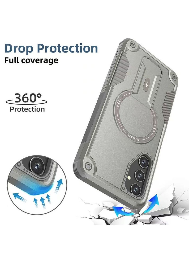 ICARLUS For Samsung Galaxy A56/A36/A37 5G with Kickstand Compatible with MagSafe Dual Laye Drop Proof Phone Case Stand Grey - Image 3