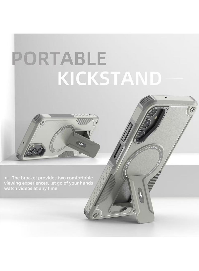 ICARLUS For Samsung Galaxy A56/A36/A37 5G with Kickstand Compatible with MagSafe Dual Laye Drop Proof Phone Case Stand Grey - Image 4