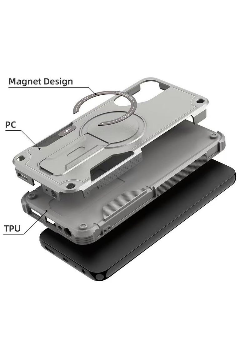 ICARLUS For Samsung Galaxy A56/A36/A37 5G with Kickstand Compatible with MagSafe Dual Laye Drop Proof Phone Case Stand Grey - Image 5