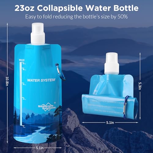 Membrane Solutions 23oz Collapsible Water Bottle for Water Filter Straw, Reusable Water Pouch with Carabiner and Measurement, Foldable Water Container Bag for Hiking Camping Travel Emergency - 4 Pack - Image 2