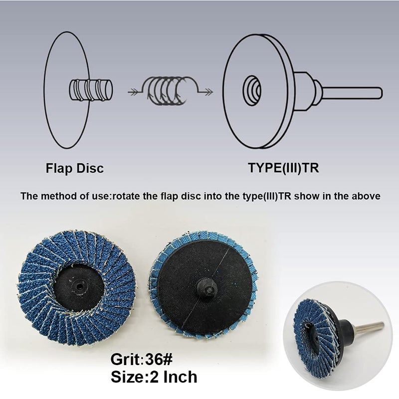 Tshya 24 Pcs 2 inch Roll Lock Flap Discs with 1/4" Holder Die Grinder Attachments T27 Zirconia Flat 36/60/80 Grit Grinding Wheels for Surface Prep - Image 5