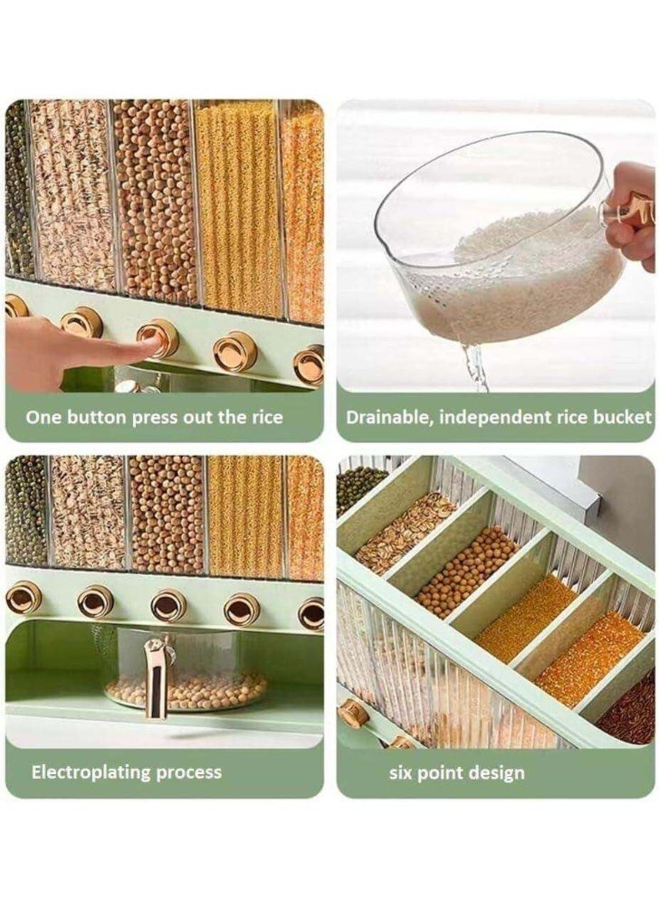 ديسبنسر بقوليات ذهبي – 6 خانات مع دورق معيار – تصميم شيك للمطبخ – خامة أكريليك عالية الجودة – سهولة التعبئة والتفريغ - Image 2