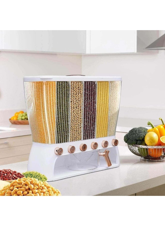 ديسبنسر بقوليات ذهبي – 6 خانات مع دورق معيار – تصميم شيك للمطبخ – خامة أكريليك عالية الجودة – سهولة التعبئة والتفريغ - Image 1