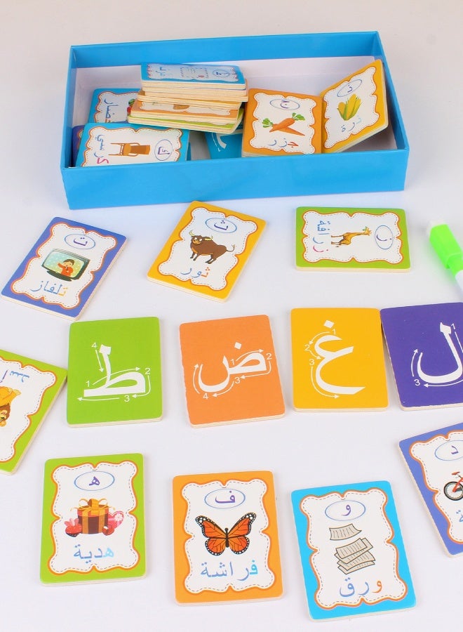 بطاقات تعليمية للأبجدية العربية، لوحة ألغاز خشبية قابلة للمسح، تصميم ذو وجهين، تعلم الحروف العربية للمبتدئين والكبار والأطفال والصغار، مجموعة من الحروف والكلمات الشائعة والألوان، أنشطة تعليمية لمرحلة ما قبل المدرسة - Image 3