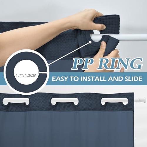 EUTXL Navy Blue No Hook Shower Curtain with Snap in Liner,230GSM Waffle Weave Shower Curtains for Bathroom,71W x 74H - Image 3