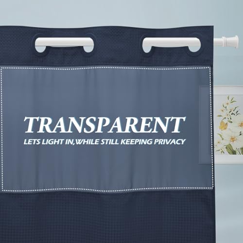 EUTXL Navy Blue No Hook Shower Curtain with Snap in Liner,230GSM Waffle Weave Shower Curtains for Bathroom,71W x 74H - Image 5