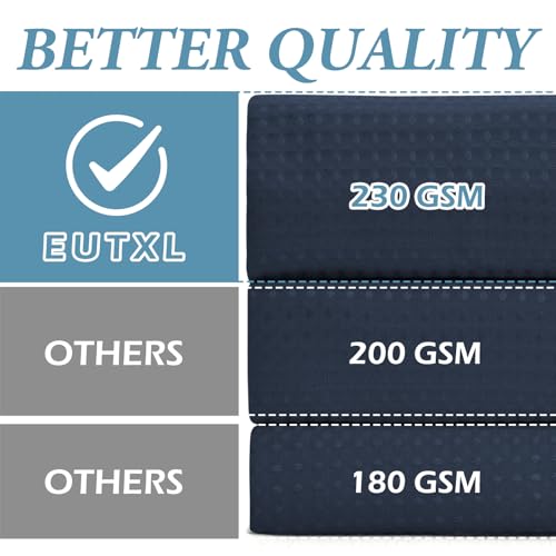 EUTXL Navy Blue No Hook Shower Curtain with Snap in Liner,230GSM Waffle Weave Shower Curtains for Bathroom,71W x 74H - Image 2