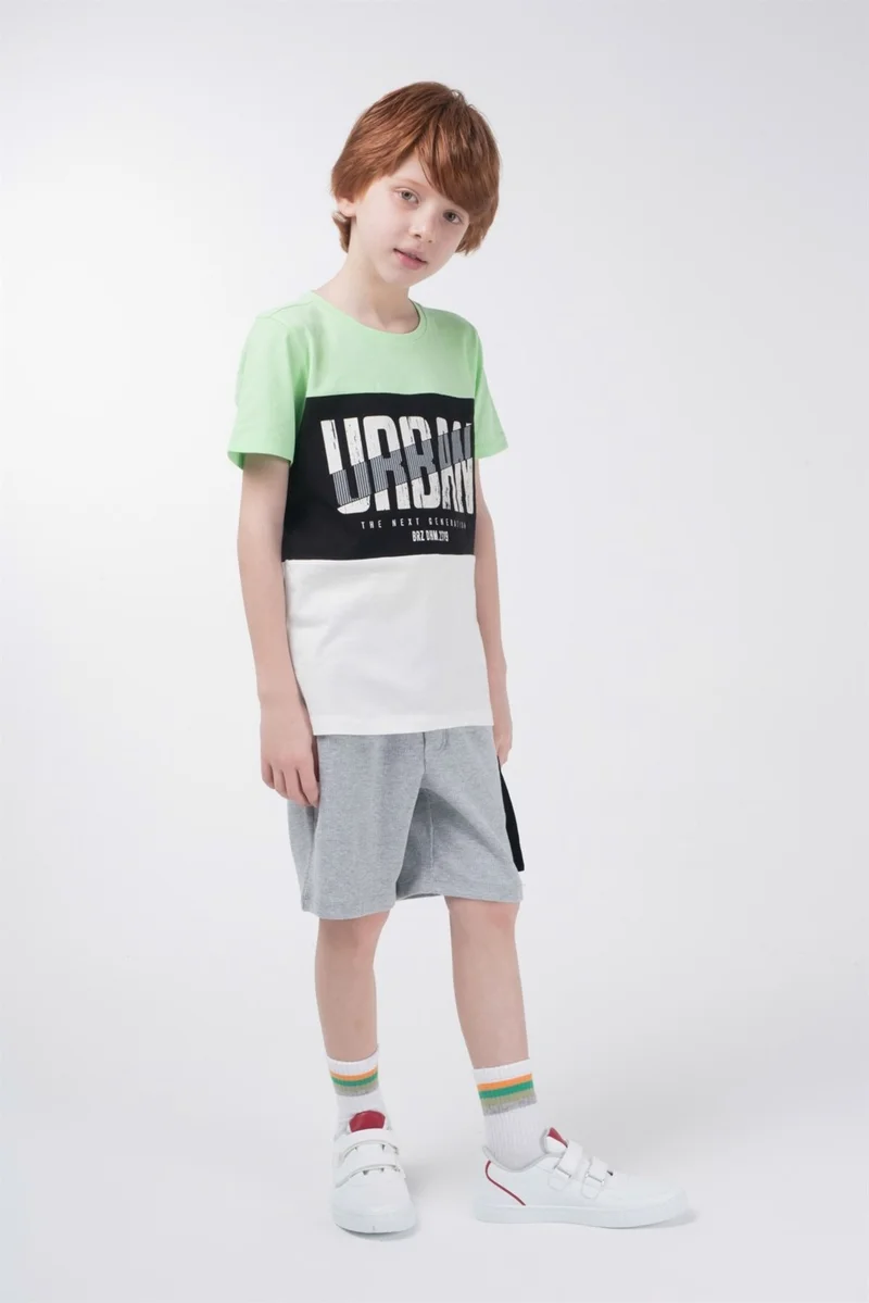 بي ار زد كولكشن Contrast Color Printed Boy Short Sleeve T-Shirt