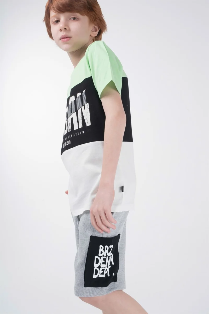 بي ار زد كولكشن Contrast Color Printed Boy Short Sleeve T-Shirt