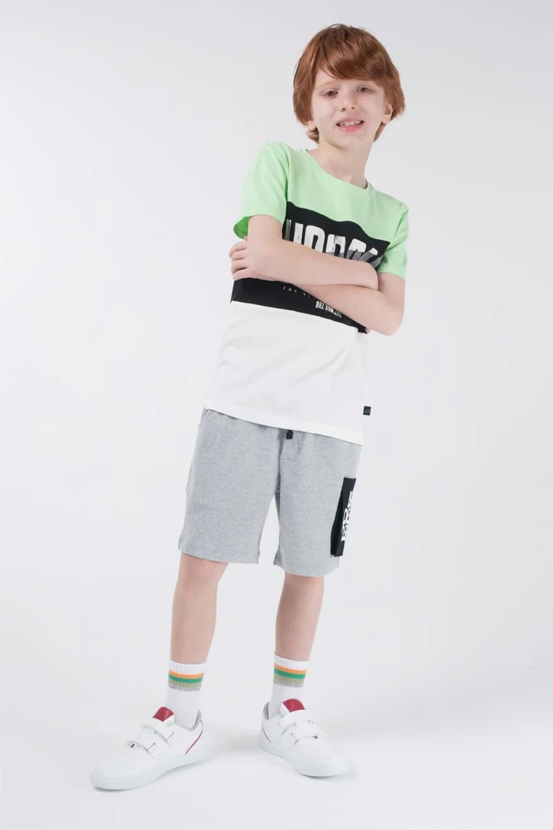 بي ار زد كولكشن Contrast Color Printed Boy Short Sleeve T-Shirt