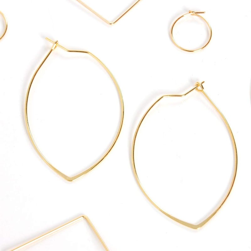 Humble Chic NY Humble Chic Geometric Marquise Threader Hoops - Hypoallergenic 18K Gold Plated Medium Hoop Earrings for Women - Lightweight Oval Leaf Elliptical Loop Statement Drop Dangles, 1.75" inch - 18K Yellow - Image 3