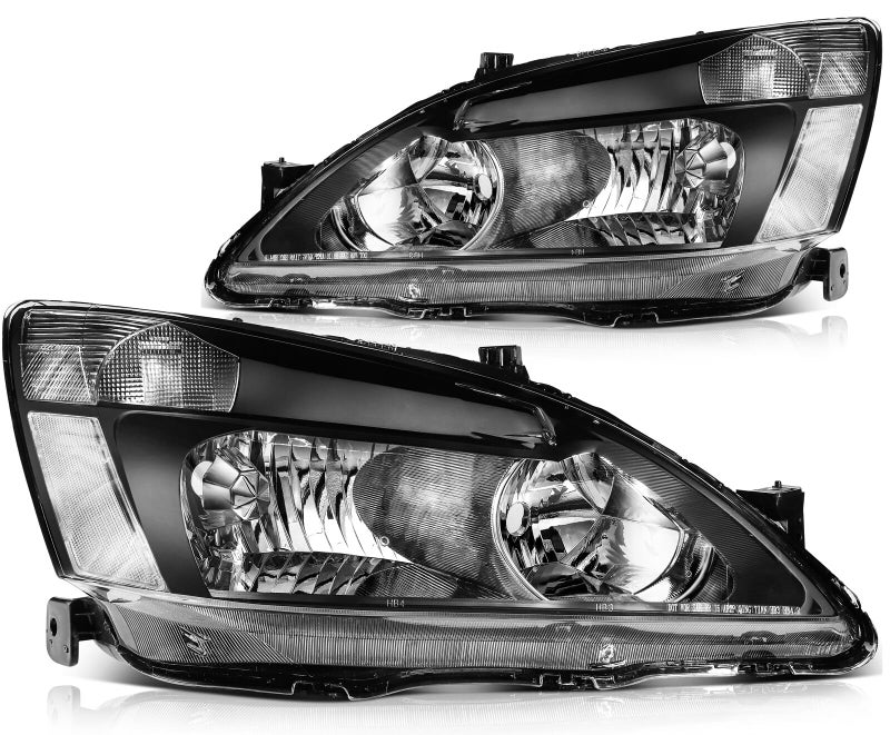 LBRST Headlight Assembly for Honda for Accord 2003-2007 Clear Lens Black Housing Clear Reflector Driver and Passenger Side Headlamp - Image 1