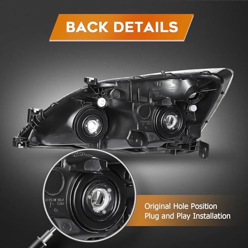 LBRST Headlight Assembly for Honda for Accord 2003-2007 Clear Lens Black Housing Clear Reflector Driver and Passenger Side Headlamp - Image 4