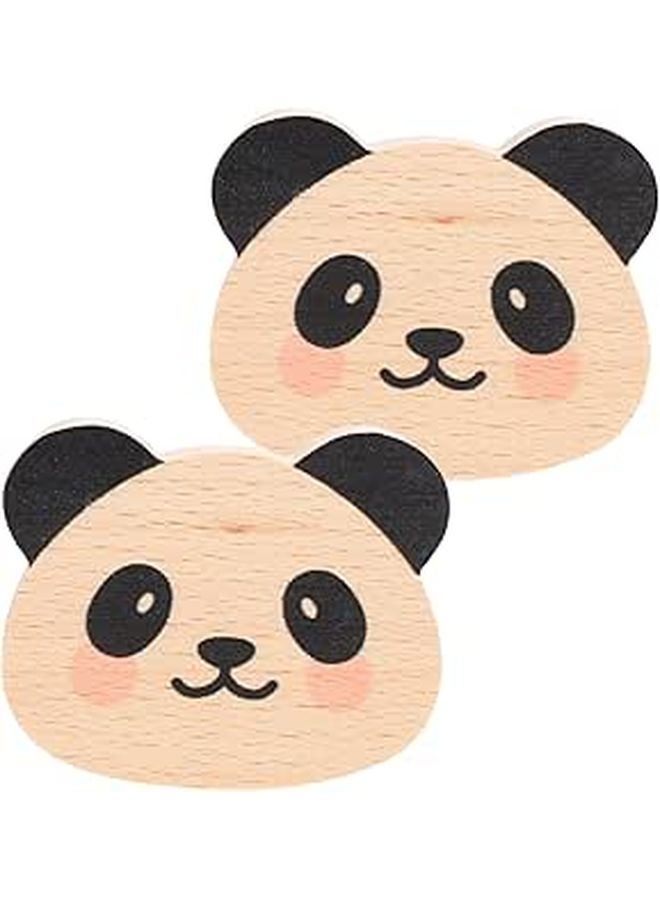 Panda Design Solid Wood Wall Hooks 2Pcs Punch Free Coat Hangers For Entryway - Image 1