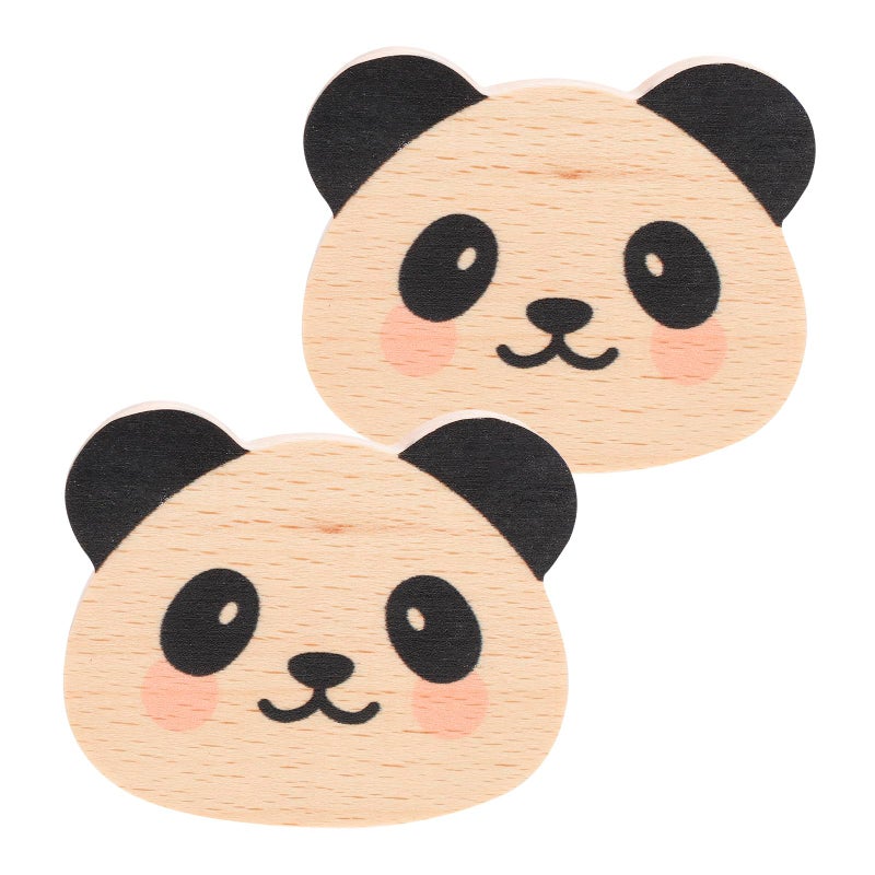 Panda Design Solid Wood Wall Hooks 2Pcs Punch Free Coat Hangers For Entryway - Image 2