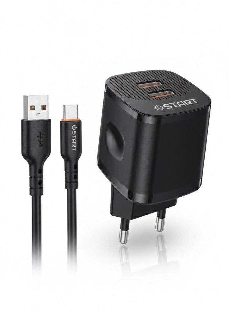 ST-317 Dual USB Wall Charger 3.1A with 1m Type-C Cable – Fast & Safe Charging for Smartphones