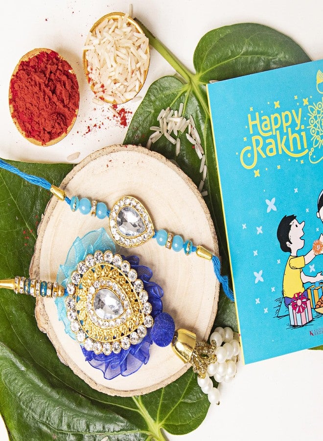 Kaameri Bazaar Krishna with Lumba Rakhi for Brother and Bhabhi and Kid - Rakhi for girls, boys with Roli Chawal Pack and Greeting Card Rakshabandhan Family Rakhi Set of 3 - Image 2