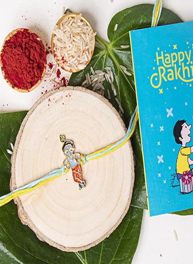 Kaameri Bazaar Krishna with Lumba Rakhi for Brother and Bhabhi and Kid - Rakhi for girls, boys with Roli Chawal Pack and Greeting Card Rakshabandhan Family Rakhi Set of 3 - Image 3