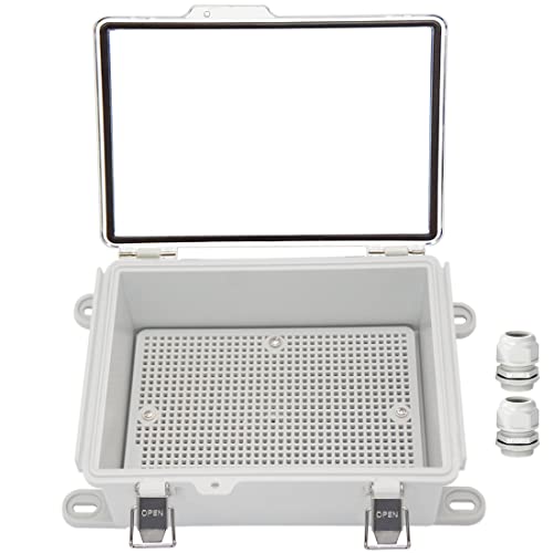 Zulkit Junction Box,IP67 Waterproof Electrical Box Hinged Clear Cover Stainless Steel Buckle Plastic Project Enclosure w Mounting Plate Wall Bracket and 2 Cable Gland 8.3"x6.3"x3.9"/210x160x100mm - Image 1