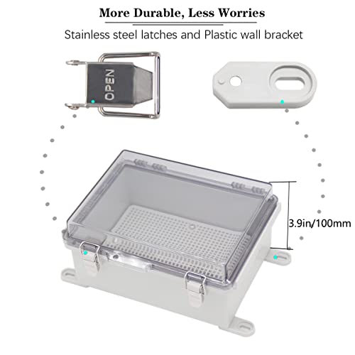 Zulkit Junction Box,IP67 Waterproof Electrical Box Hinged Clear Cover Stainless Steel Buckle Plastic Project Enclosure w Mounting Plate Wall Bracket and 2 Cable Gland 8.3"x6.3"x3.9"/210x160x100mm - Image 2
