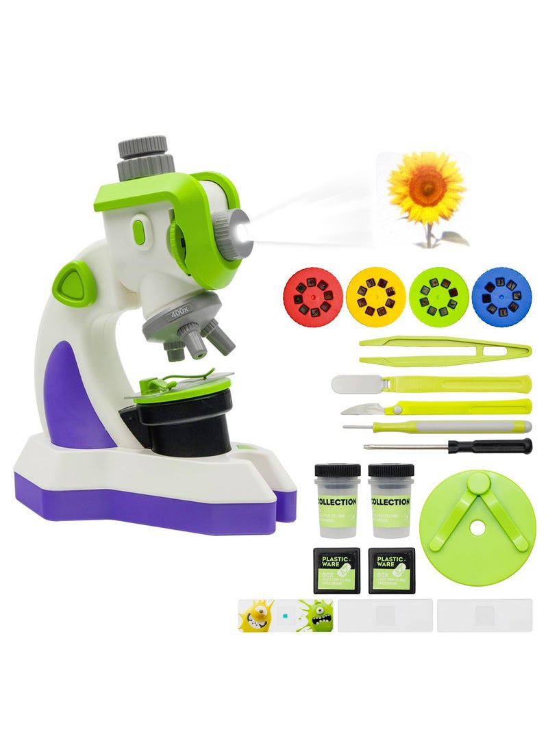 Zikra Microscope for Kids, with Slideshow 32 Projector Patterns Science Toys Kit, LED Lighted&Slides 100X-1200X Magnification Specimens, Experiments Beginner Educational Set STEM, for Kids Ages 8+ - Image 1