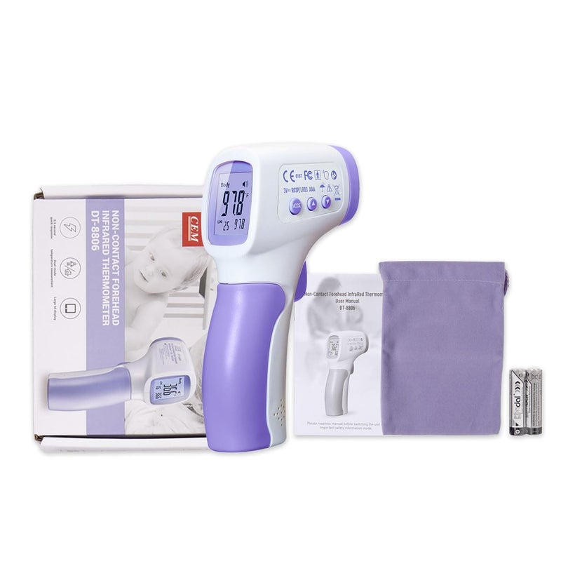 CEM DT8806 Digital Thermometer for Adults and Kids No Touch Forehead Thermometer for Baby 2 in 1 Body Surface Mode Infrared Thermometer with Fever Alarm and Instant Accuracy Readings Purple - Image 1