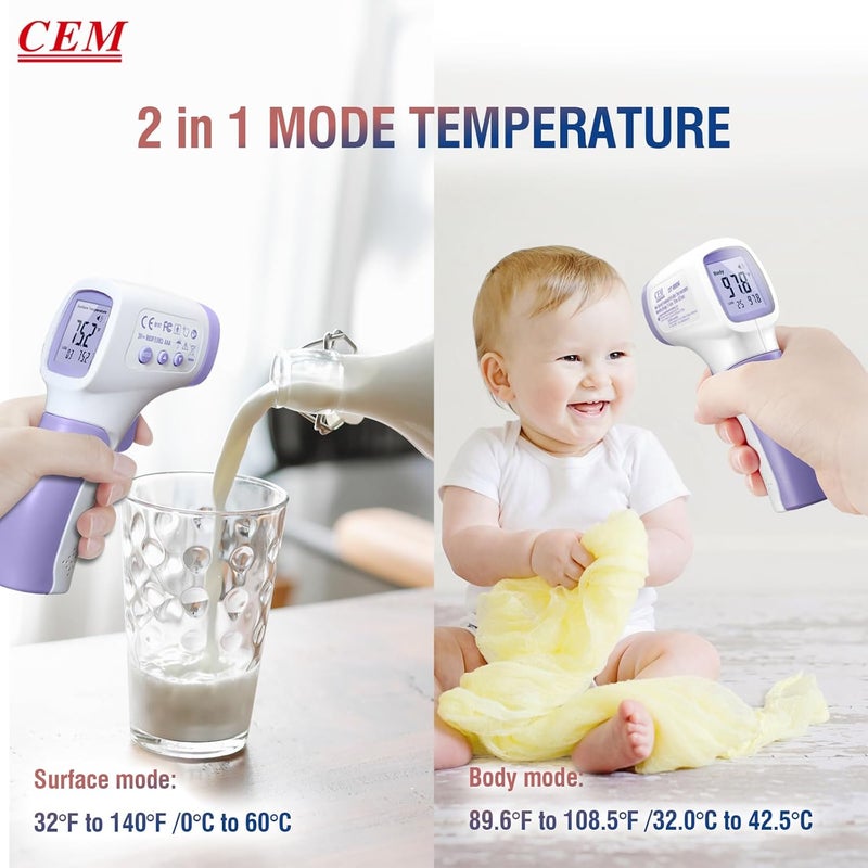 CEM DT8806 Digital Thermometer for Adults and Kids No Touch Forehead Thermometer for Baby 2 in 1 Body Surface Mode Infrared Thermometer with Fever Alarm and Instant Accuracy Readings Purple - Image 3