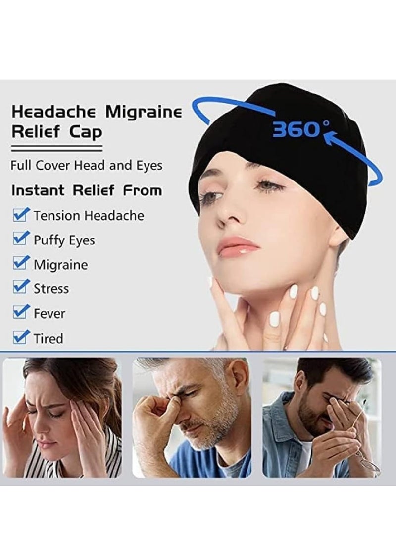 FengSVMA Headache Relief Cap for Migraine Relief, Tension, One Size Fits All Headache Cap with Reusable Ice Gel Pack for Puffy Eyes, Stress Relief (Black)  - Image 3