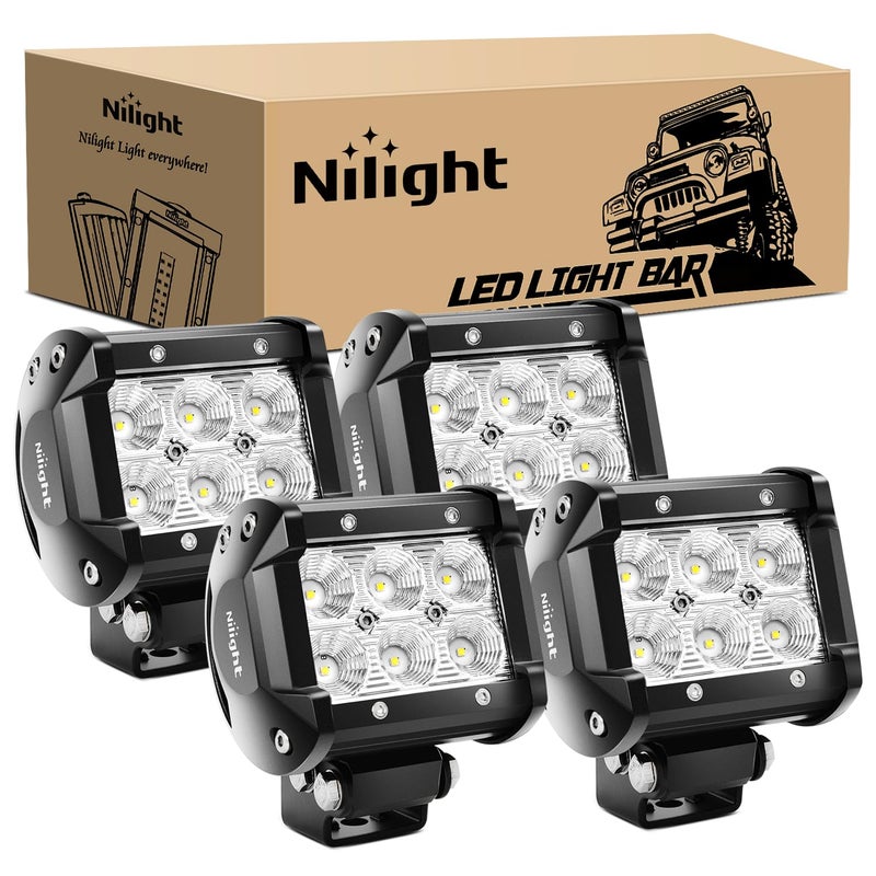 Nilight LED Pods 4PCS 18W 1260lm Flood LED Light Bar Driving Fog Light Off Road Lights Work Light 24V 12V For Motorcycles Van Camper Wagon Car Pickup ATV UTV SUV Truck Boat, 2 Years Warranty - Image 1