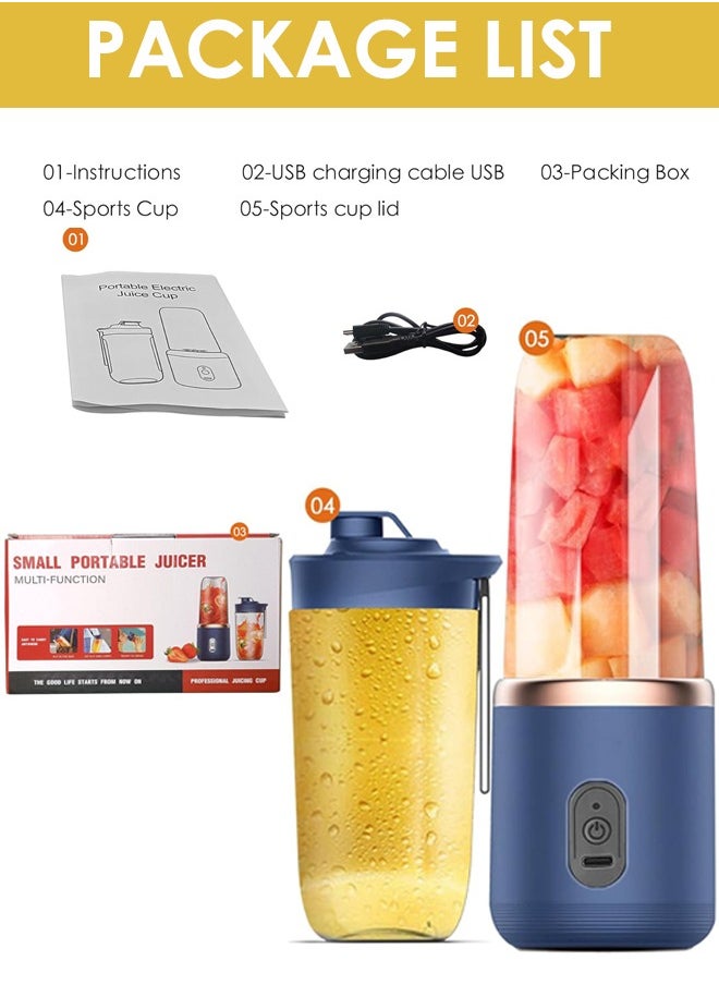 Generic - Portable Blender for Juices & Smoothies with 6 Stainless Steel blades,Powerful performances Fusion Blender, USB Rechargeable, Lid, Cup included, Fit for travel and outdoor activities (Navy Blue) - Image 1