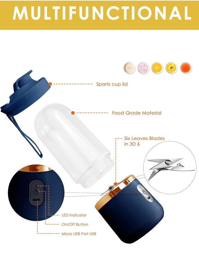 Generic - Portable Blender for Juices & Smoothies with 6 Stainless Steel blades,Powerful performances Fusion Blender, USB Rechargeable, Lid, Cup included, Fit for travel and outdoor activities (Navy Blue) - Image 1