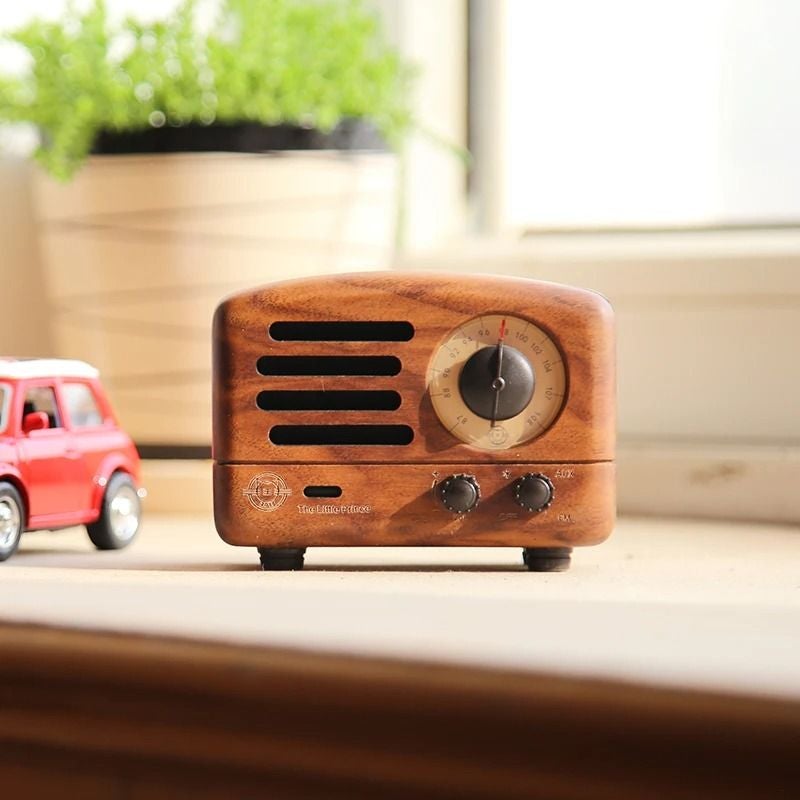 Muzen The Little Prince Desktop Mini Speaker with OTR FM Radio Bluetooth Wireless Metal Music Player, Walnut - Image 4