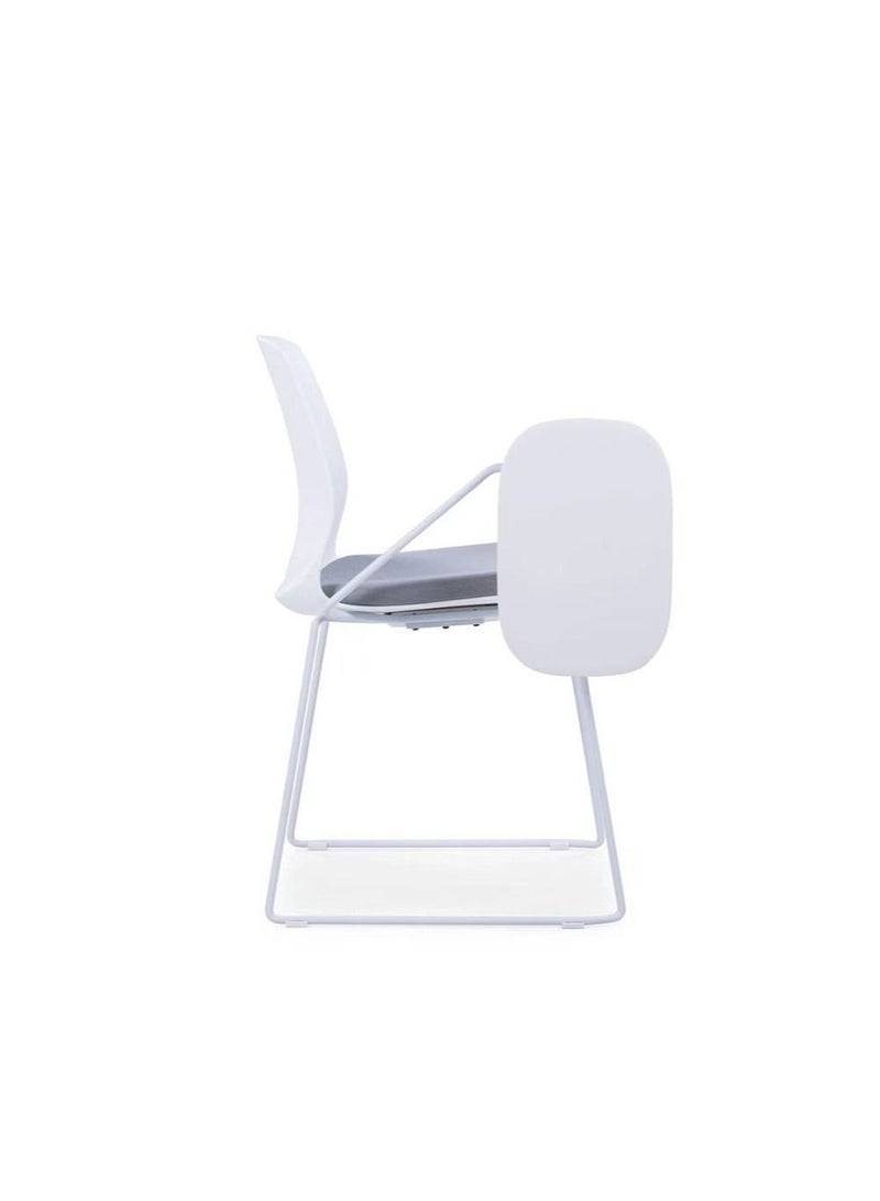 Training Chair with Writing Pad – White Frame, Grey Fabric Seat & White Painted Legs