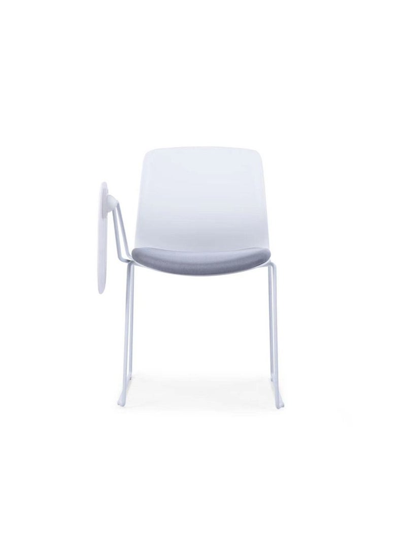 Training Chair with Writing Pad – White Frame, Grey Fabric Seat & White Painted Legs