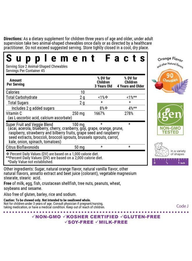 Bluebonnet أقراص فيتامين سي على شكل حيوانات من بلو بونيت نوتريشن، 250 ملغ من فيتامين سي، خالية من الصويا، خالية من الغلوتين، معتمدة كوشير، خالية من الألبان، نباتية، 90 قرص، 45 حصة، بنكهة البرتقال - Image 2