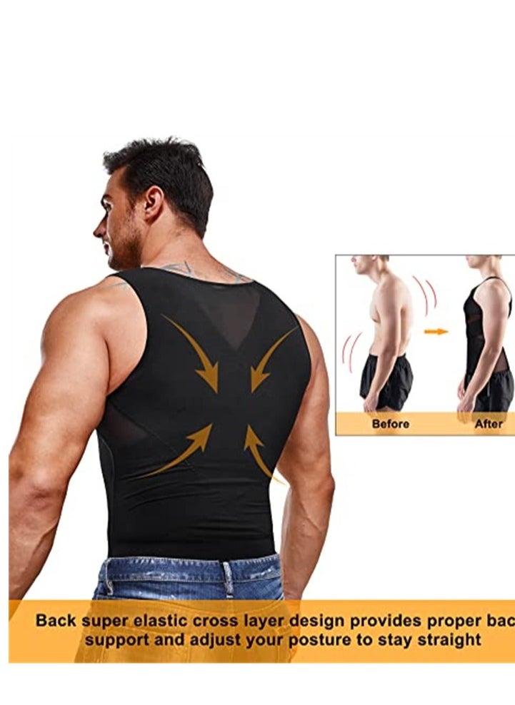 VIUAUAX Compression Shirt for Men Slimming Undershirt Body Shaper Tank top for gynomastica Sleeveless Shapewear Vest Men L  - Image 4