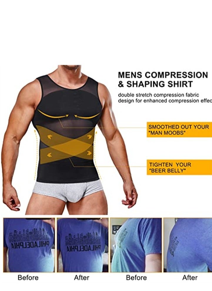 VIUAUAX Compression Shirt for Men Slimming Undershirt Body Shaper Tank top for gynomastica Sleeveless Shapewear Vest Men L  - Image 3
