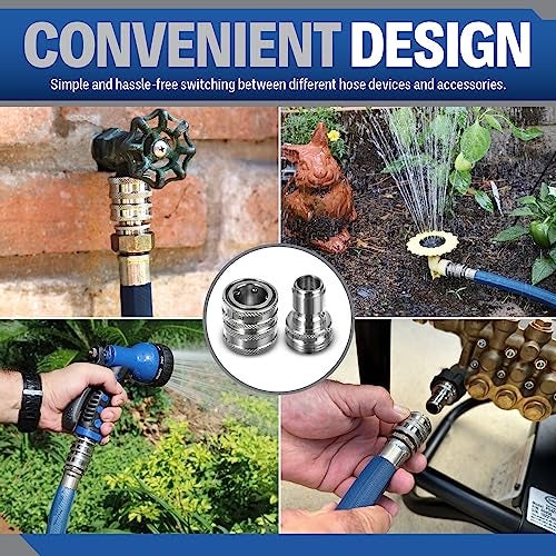 Essential Washer ¾” Stainless Steel Garden Hose Quick Connect Fittings | Plug & Coupler Set of 3 - Image 5