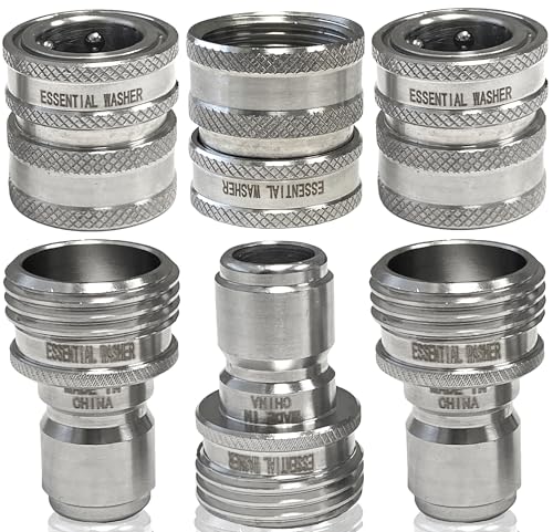 Essential Washer ¾” Stainless Steel Garden Hose Quick Connect Fittings | Plug & Coupler Set of 3 - Image 1