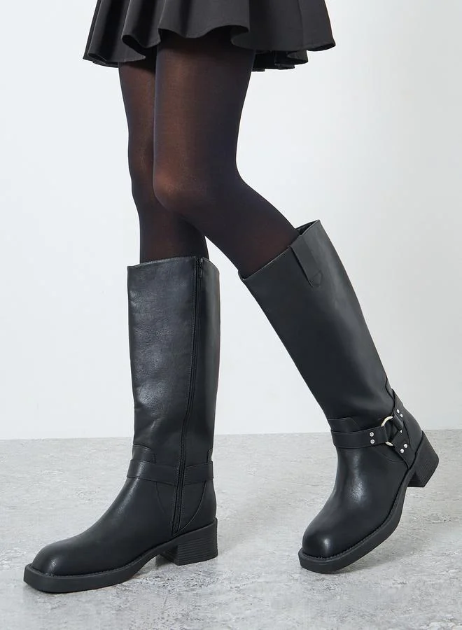 Styli Punk Goth Knight High Boots with Full Zip Closure