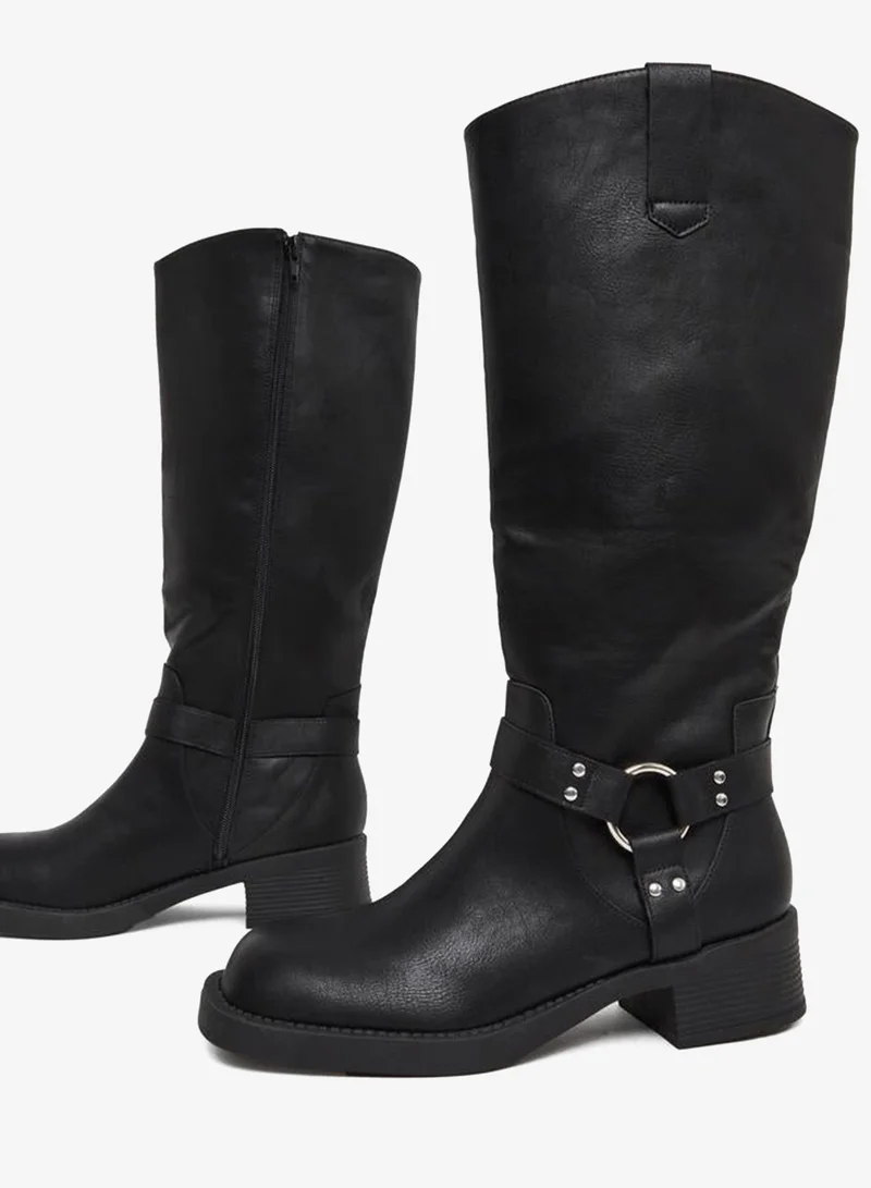 Styli Black Goth Knight High Boots with Full Zip Closure for Women | Best Price UAE