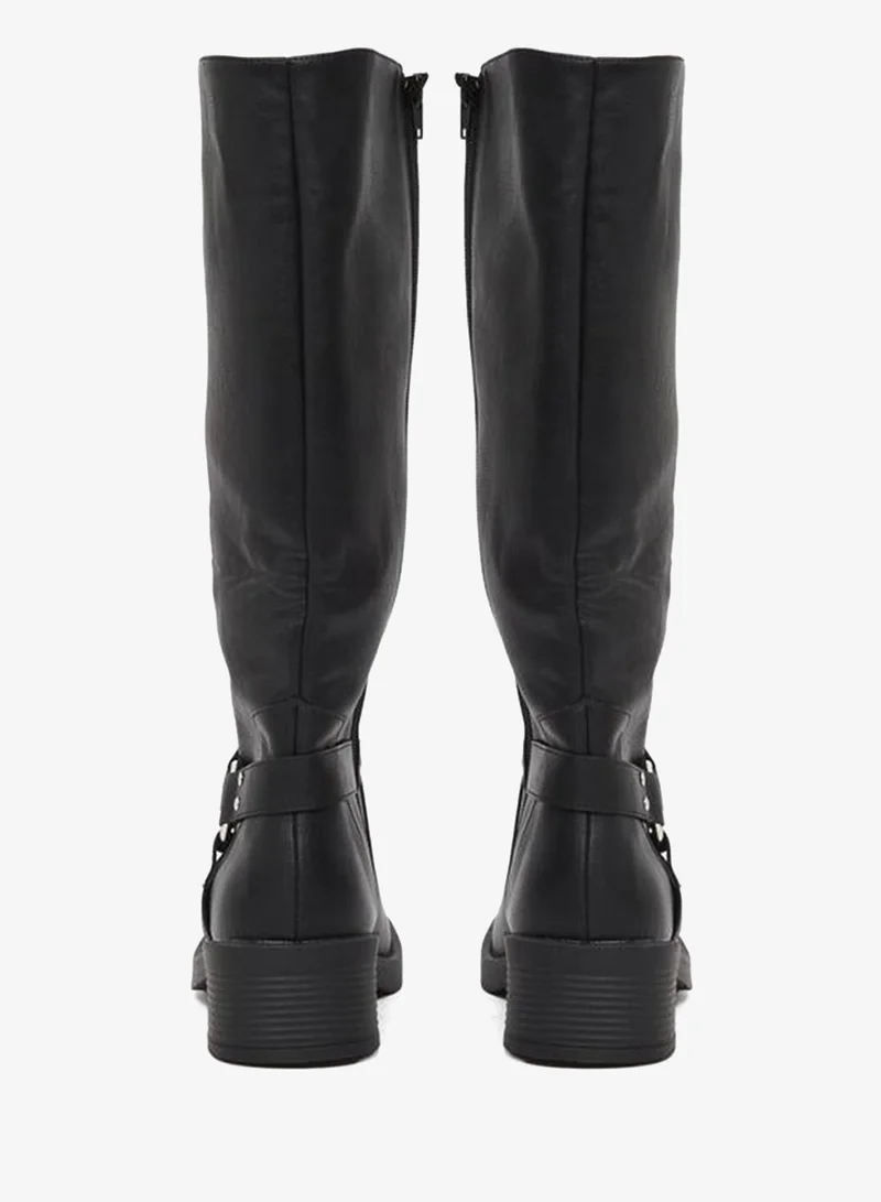 Styli Black Goth Knight High Boots with Full Zip Closure for Women | Best Price UAE
