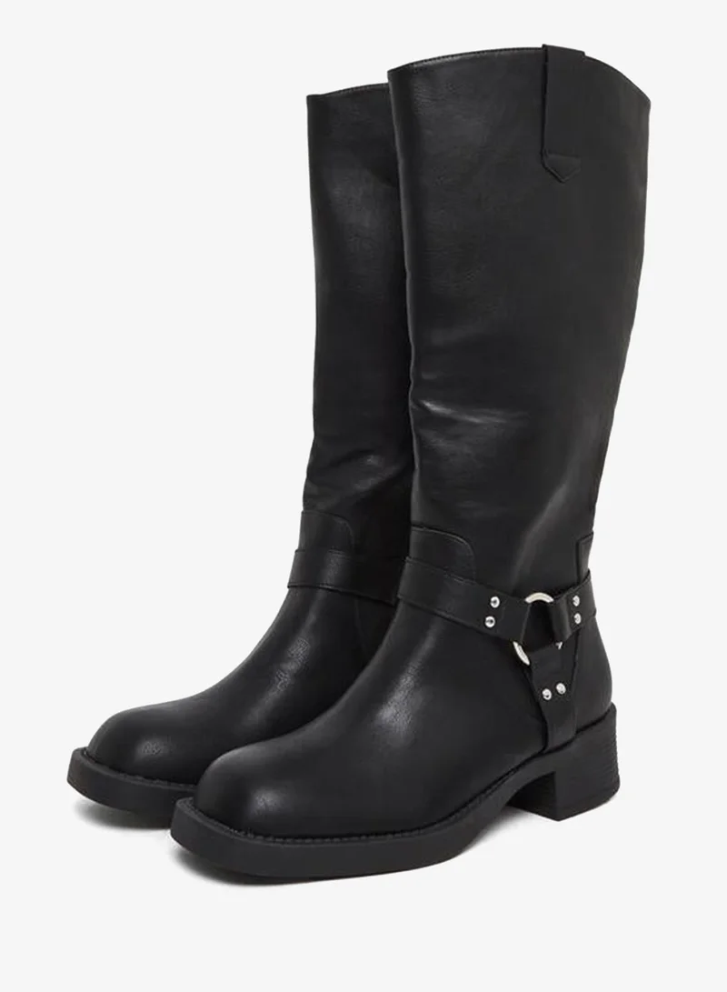 Styli Black Goth Knight High Boots with Full Zip Closure for Women | Best Price UAE