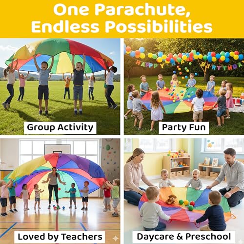 GSi Kids Play Parachute Rainbow Parachute Toy Tent Game for Children Gymnastics Cooperative Play and Outdoor Playground Activities (12 Feet) - Image 4